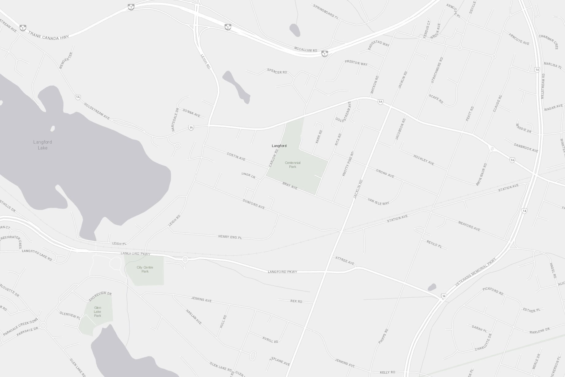 Street map of central Langford around Knotty Pine